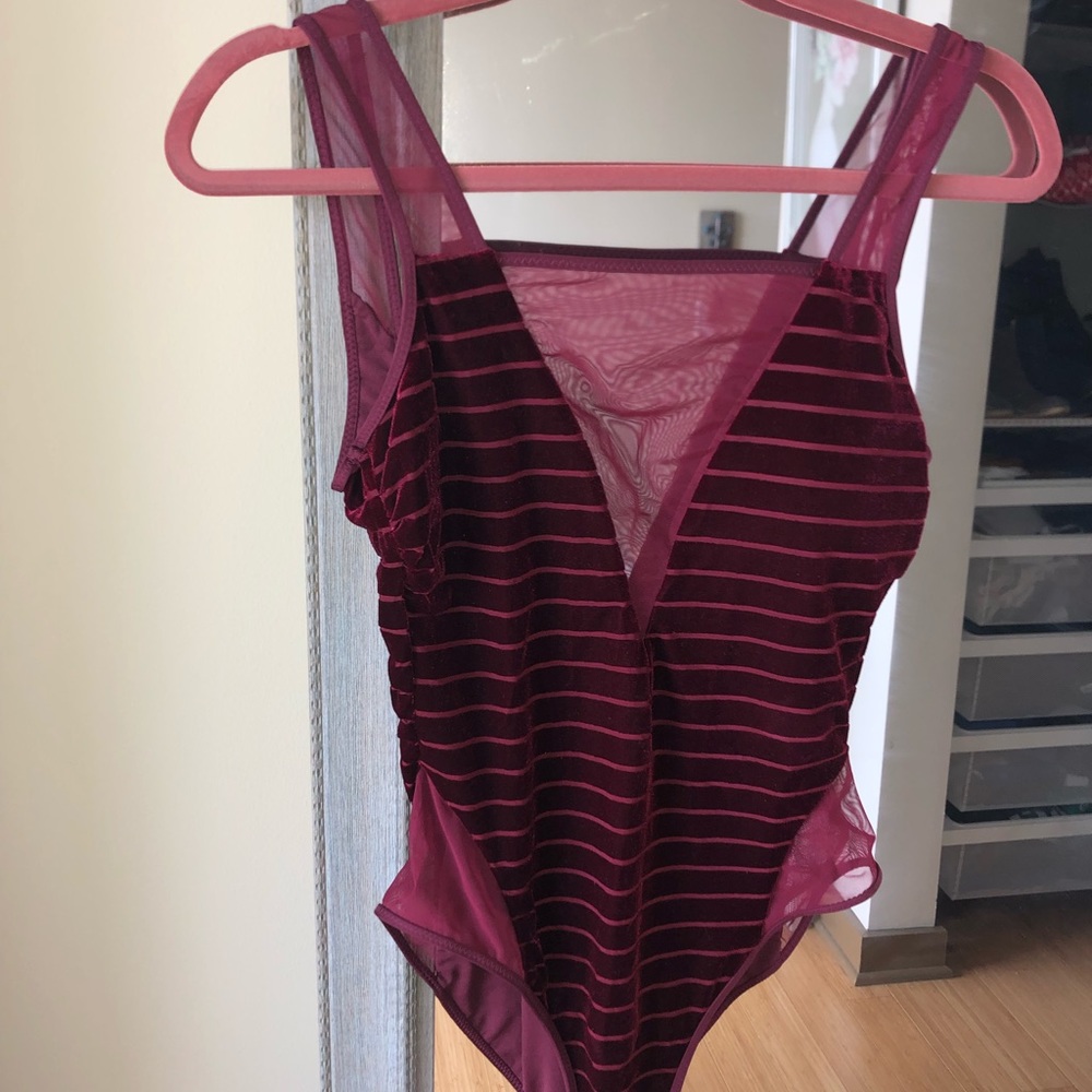 Velvet bathing suit which can be worn as bodysuit